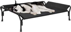 Cooling Elevated Dog Bed, Raised Pet Cot with Guardrail & Slope Headrest, Durable & Breathable  Mesh, Non-Slip Feet, Washable Dog Sofa Bed for Indoor & Outdoor, Large 47" x 32", Black