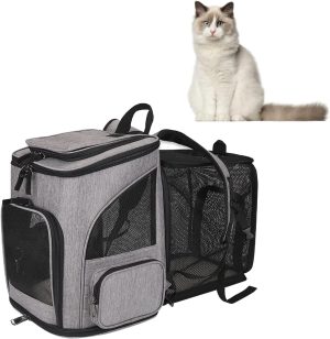Cat Backpack Carrier, Expandable Pet Carrier Backpack for Small Dogs Medium Cats Up to 18 Lbs, Dog Carrier Backpack, Foldable Puppy Backpack Carrier for Travel, Hiking (Gray)