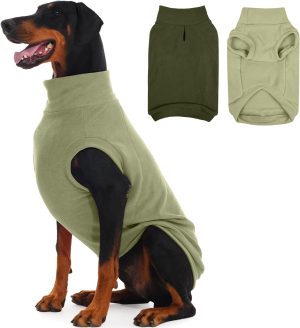 2 Pack 4 Fleece Sweaters for Dogs - Warm & Stretchy Doberman Sweater for Large Dogs Boy Girl, Winter & Fall Soft Fleece Coat, Machine Washable(Size XXX, Light Green & Army Green)