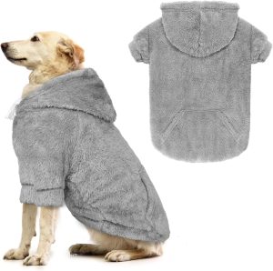 Dog Sweater,Dog Hoodies,Warm Fuzzy Fleece Sweatshirt with Hood & Pocket,Leash Hole,Cozy Cold Weather Pet Clothes Pet Sweater for Small,Medium,and Large Dogs(Grey,)
