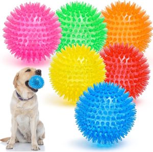 3.5” Squeaky Dog Toy Balls (6 Colors) Puppy Chew Toys for Teething,  Free Non-Toxic, Spikey Dog Balls for Medium, Large & Small Dogs, Durable Toys for Aggressive Chewers
