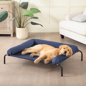Cooling Elevated Dog Bed for Large Dogs, Outdoor Raised Dog Beds Portable Dogs Cot Bed W/Breathable Mesh, Pet Cots W/Removable Waterproof Bolster